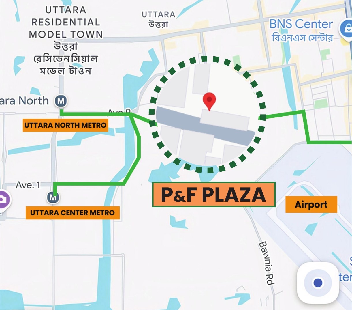 Illustrated location map for P&F Plaza from the project brochure